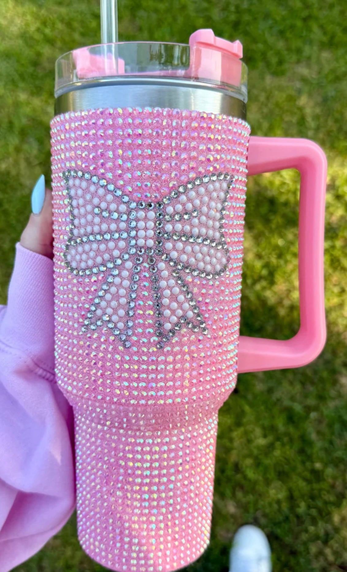 Pink Rhinestone bow tumbler