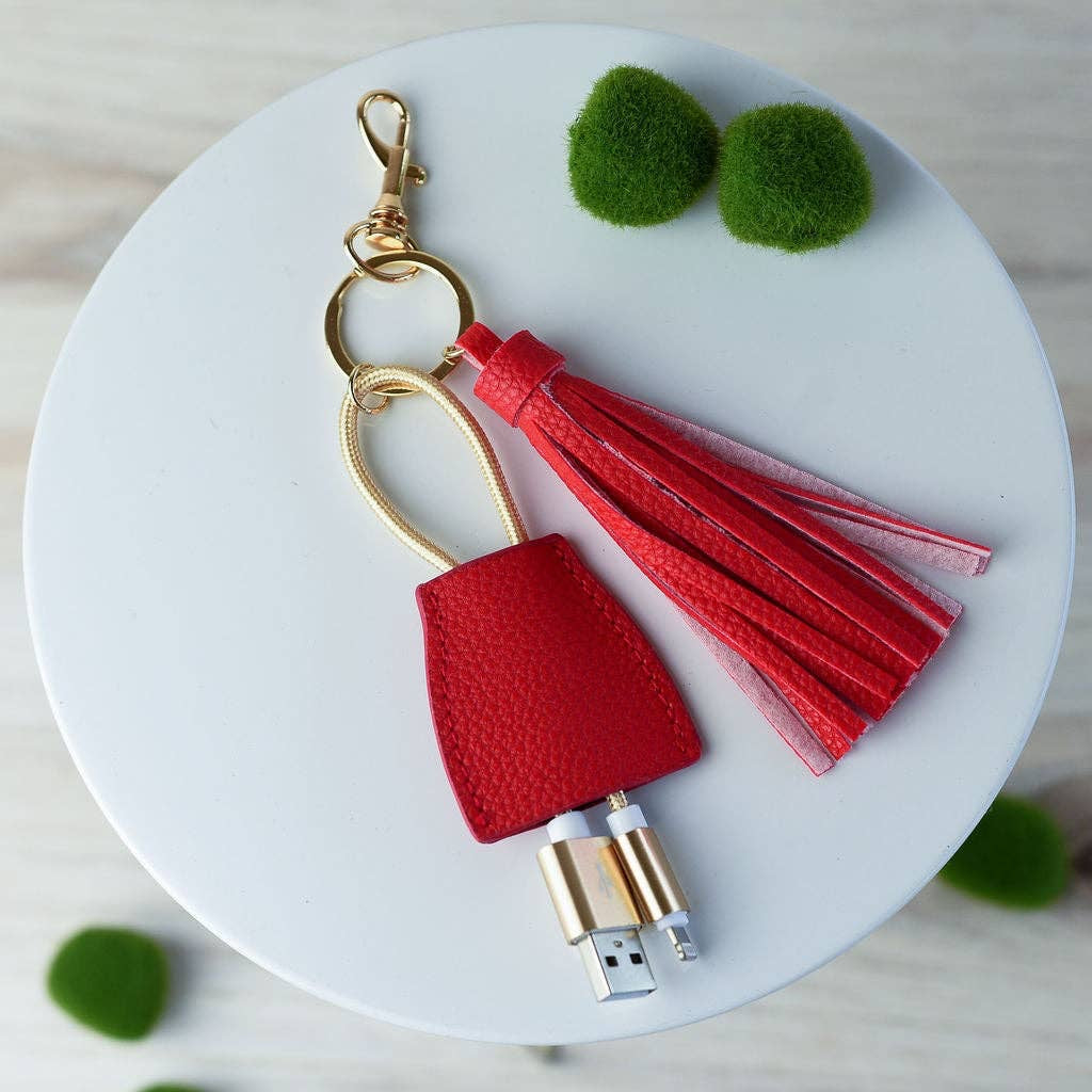 Tory Tassel Keychain with Phone Charging Cable