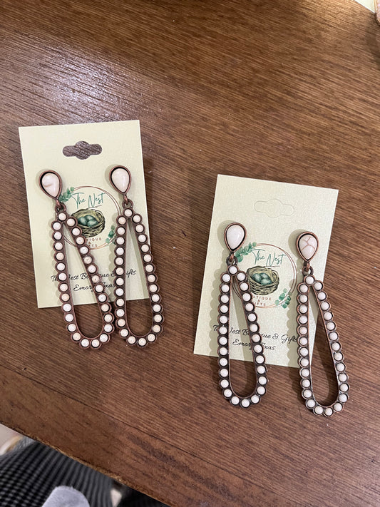 Ace-White and copper earrings