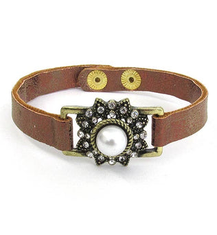 Cheyenne-PEARL CRYSTAL LEATHER BRACELET