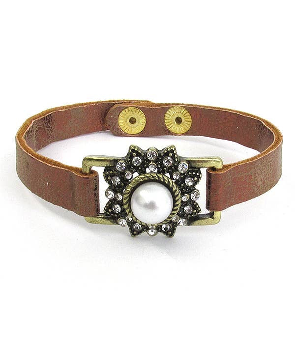 Cheyenne-PEARL CRYSTAL LEATHER BRACELET