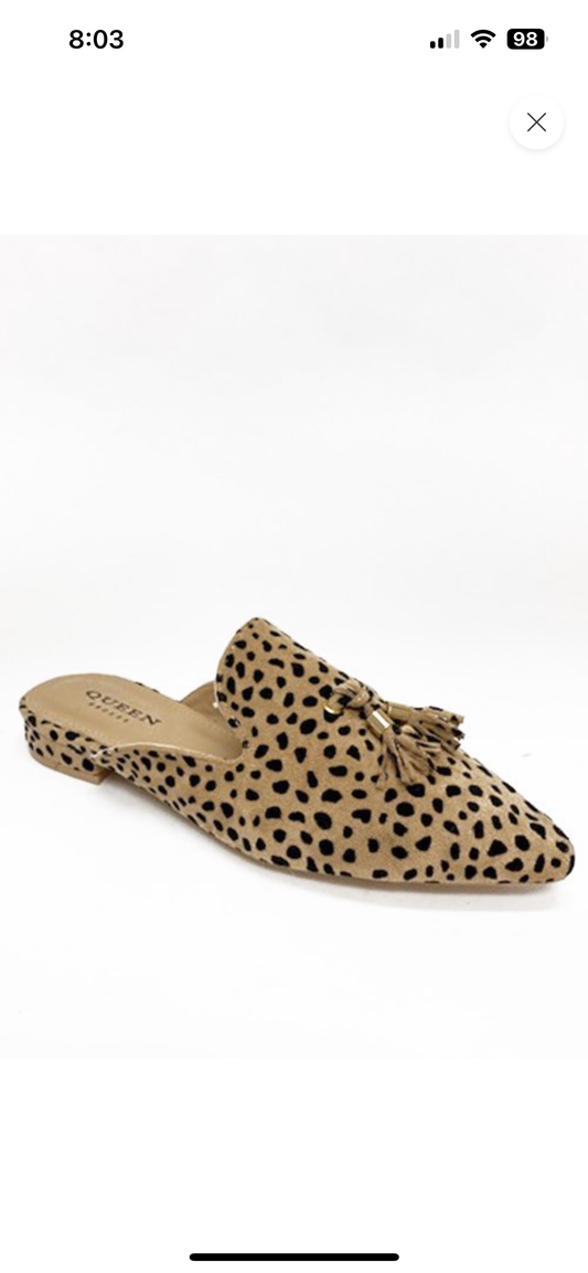 Darcy leopard slides with tassels