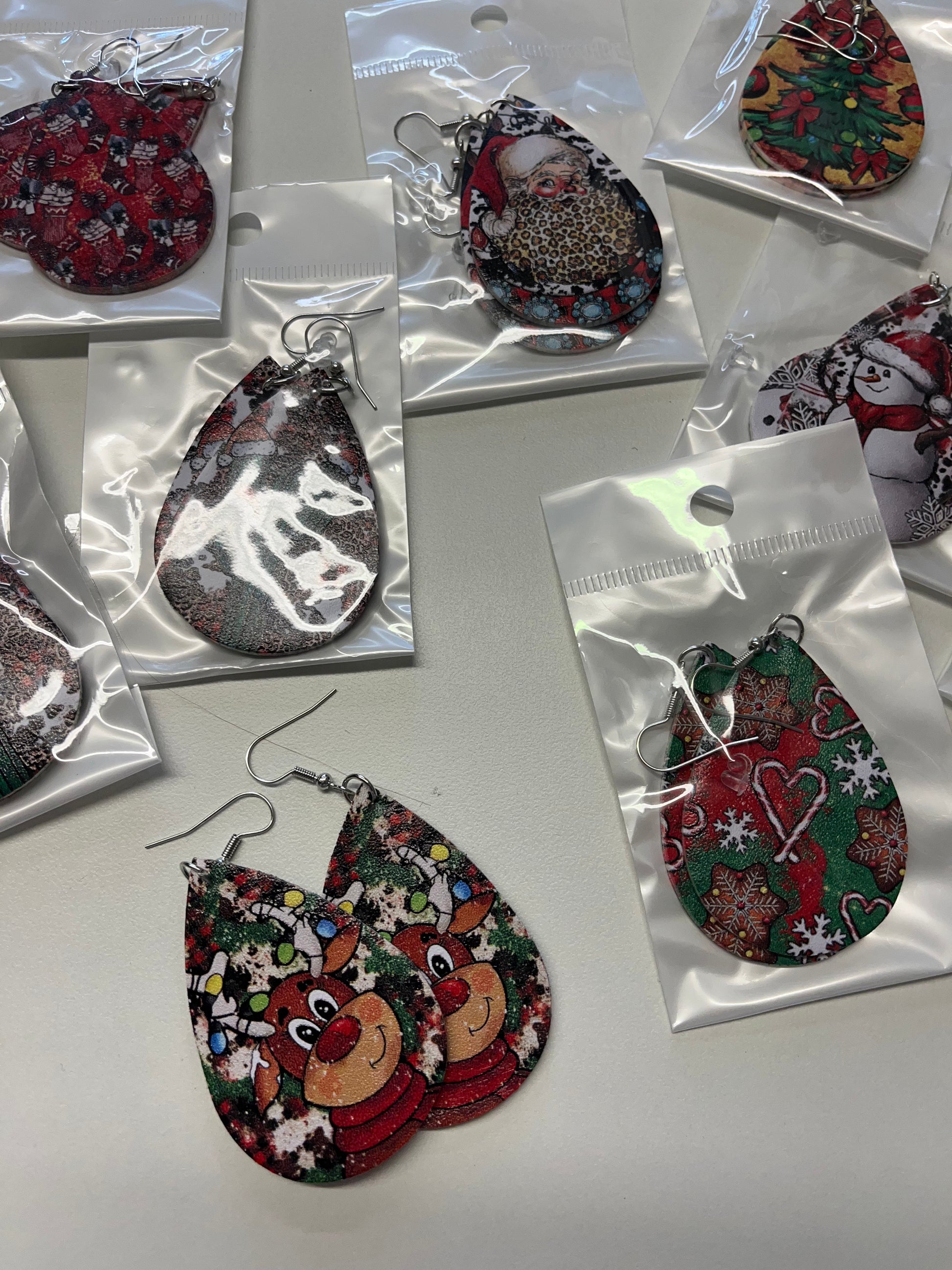 Leather Christmas teardrop earrings