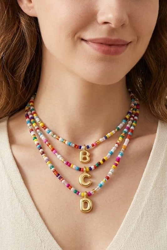 Colorful Beaded initial necklace
