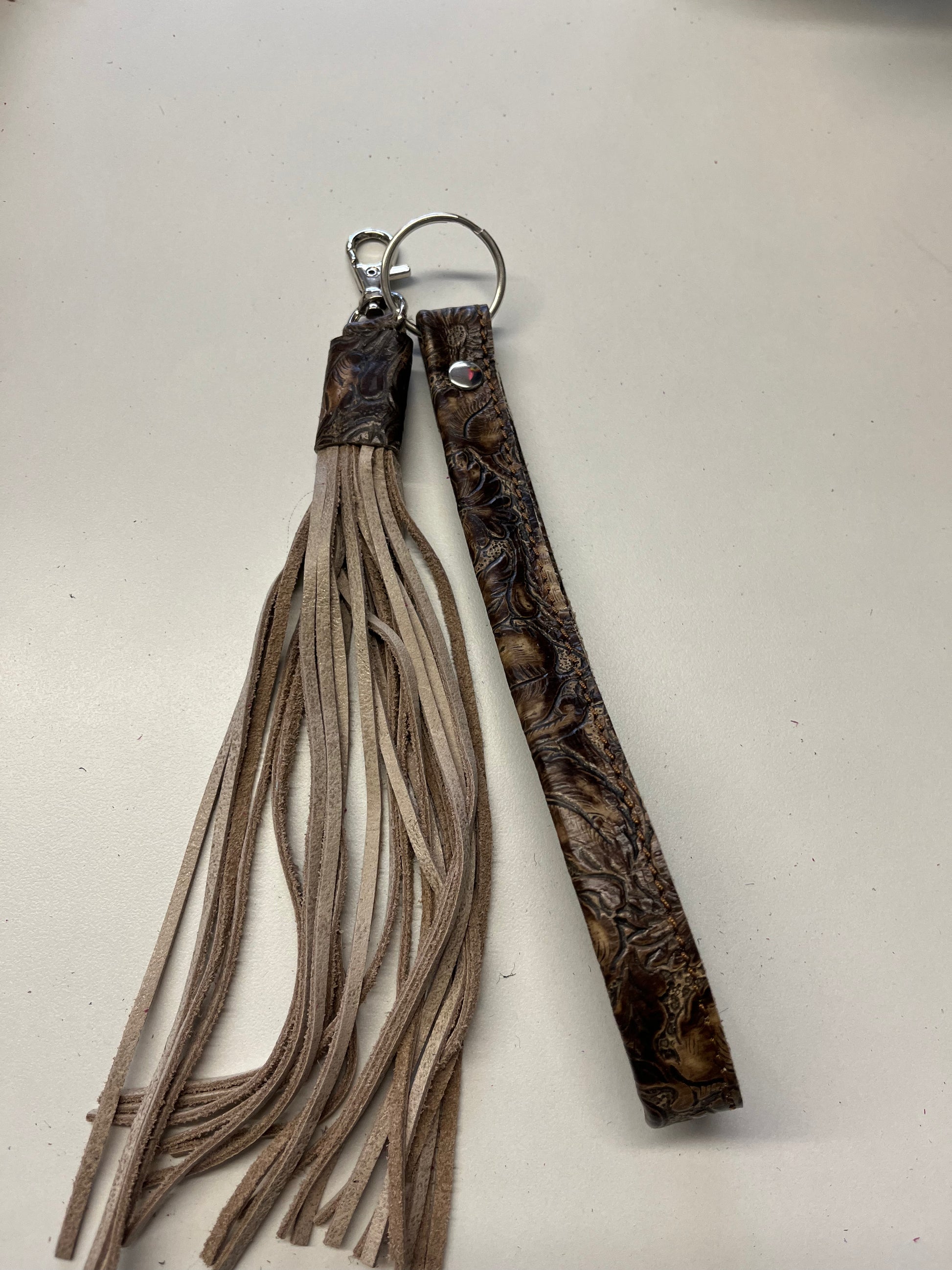 Leather Wristlet Keychain/ Fringe