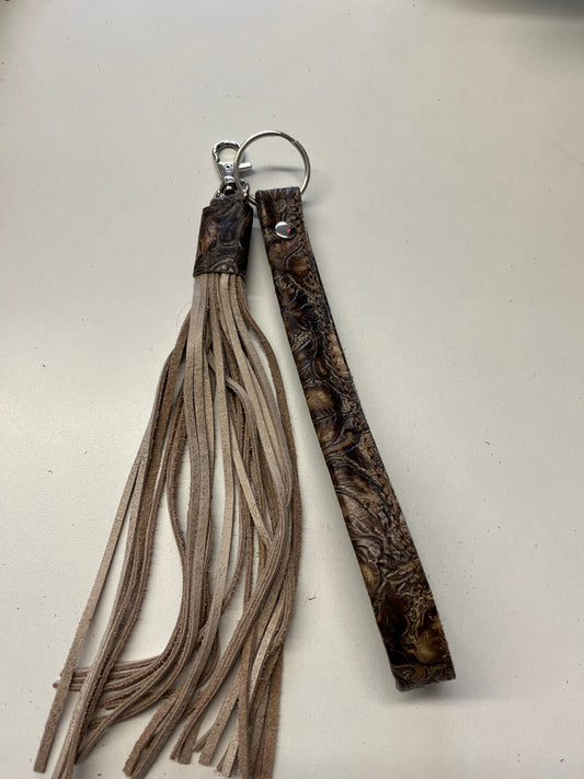 Leather Wristlet Keychain/ Fringe