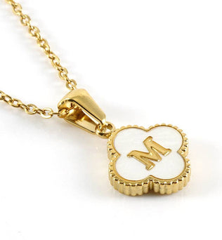 Clover Shell Initial Charm Golden Stainless Steel Necklace