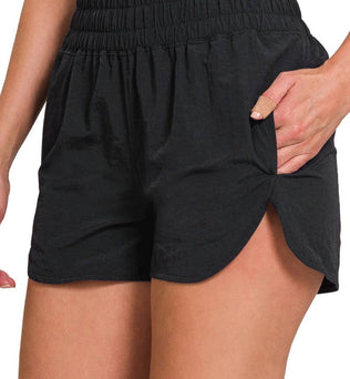 Windbreaker Smocked Waistband Track Shorts w/ Pocket