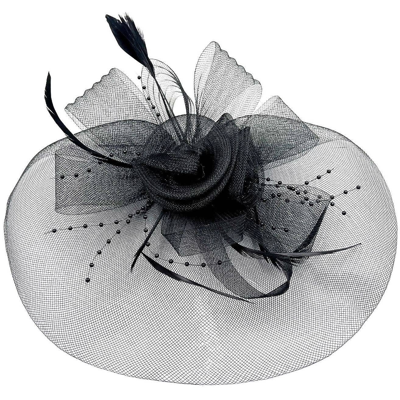 Peabody-Wide Organza hat with Flowers Feather Fascinator