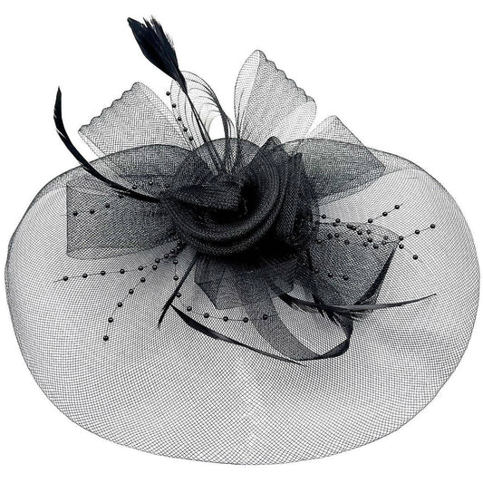 Peabody-Wide Organza hat with Flowers Feather Fascinator