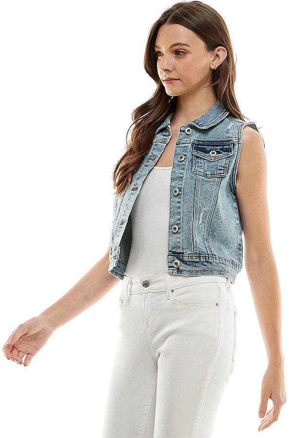 Luna-Ladies  Distressed  Denim Vest