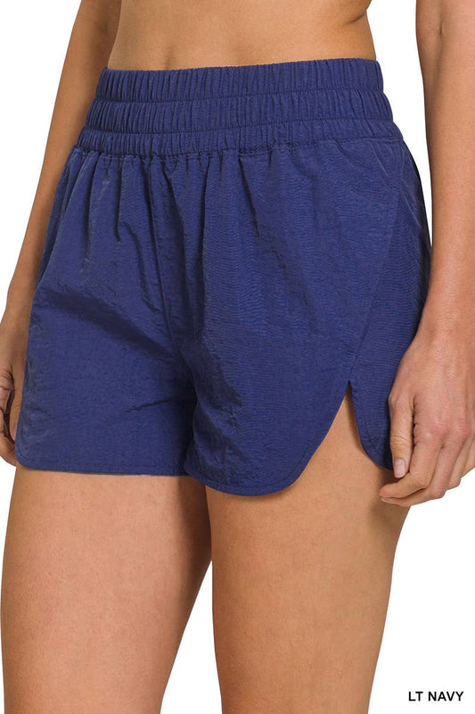 Windbreaker Smocked Waistband Track Shorts w/ Pocket