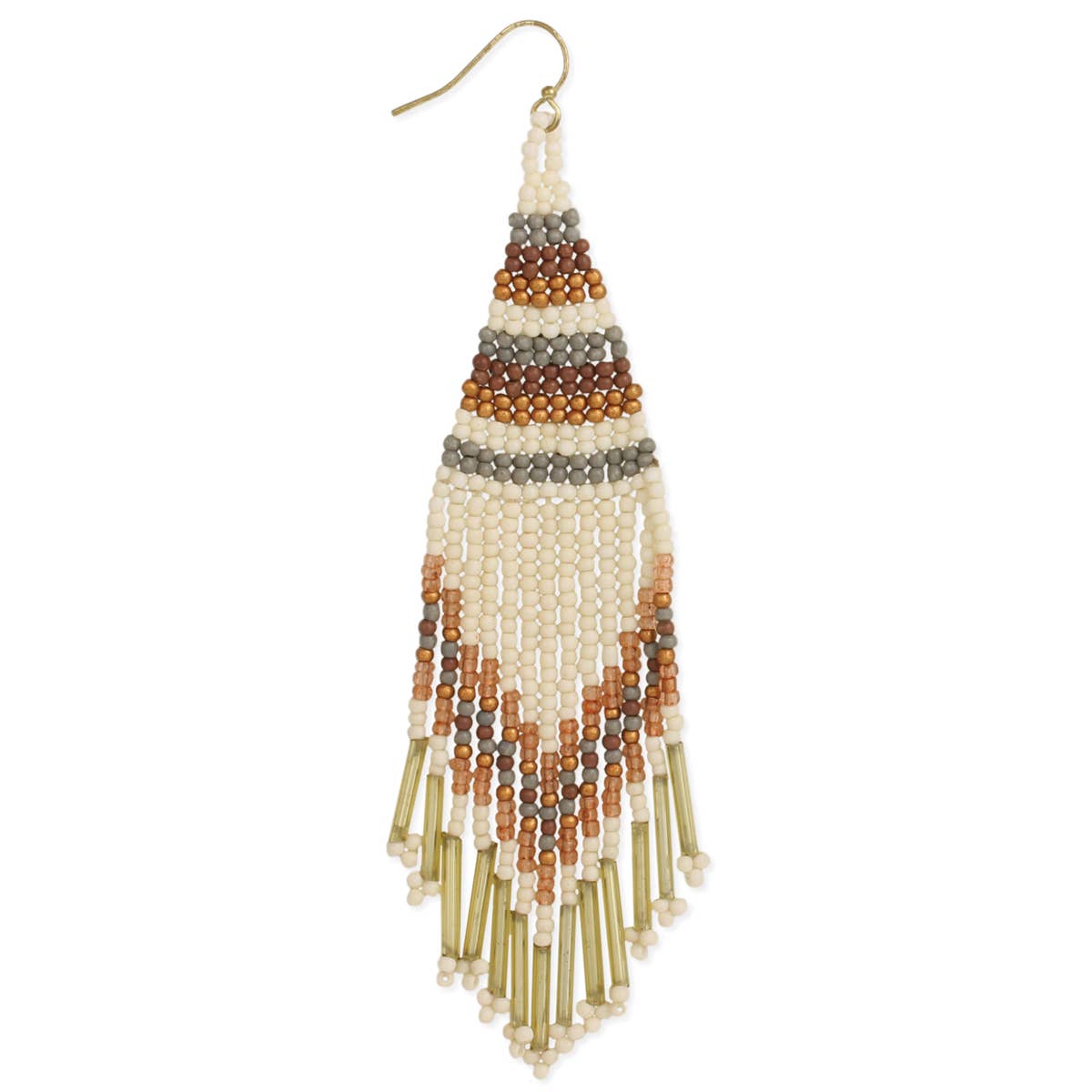 Nona - Neutral Tone Fringe Woven Bead Earring