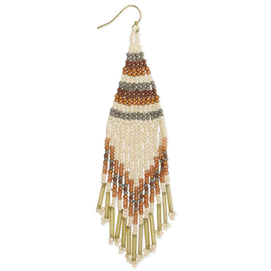 Nona - Neutral Tone Fringe Woven Bead Earring
