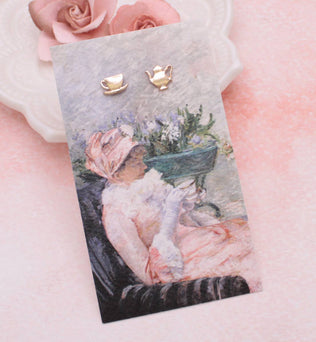 Mary’s Cup of Tea Fine Art Gold Post Earrings