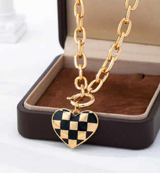 Checkered Heart Toggle Necklace