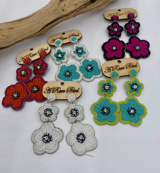 HAND BEADED FLOWER EARRINGS