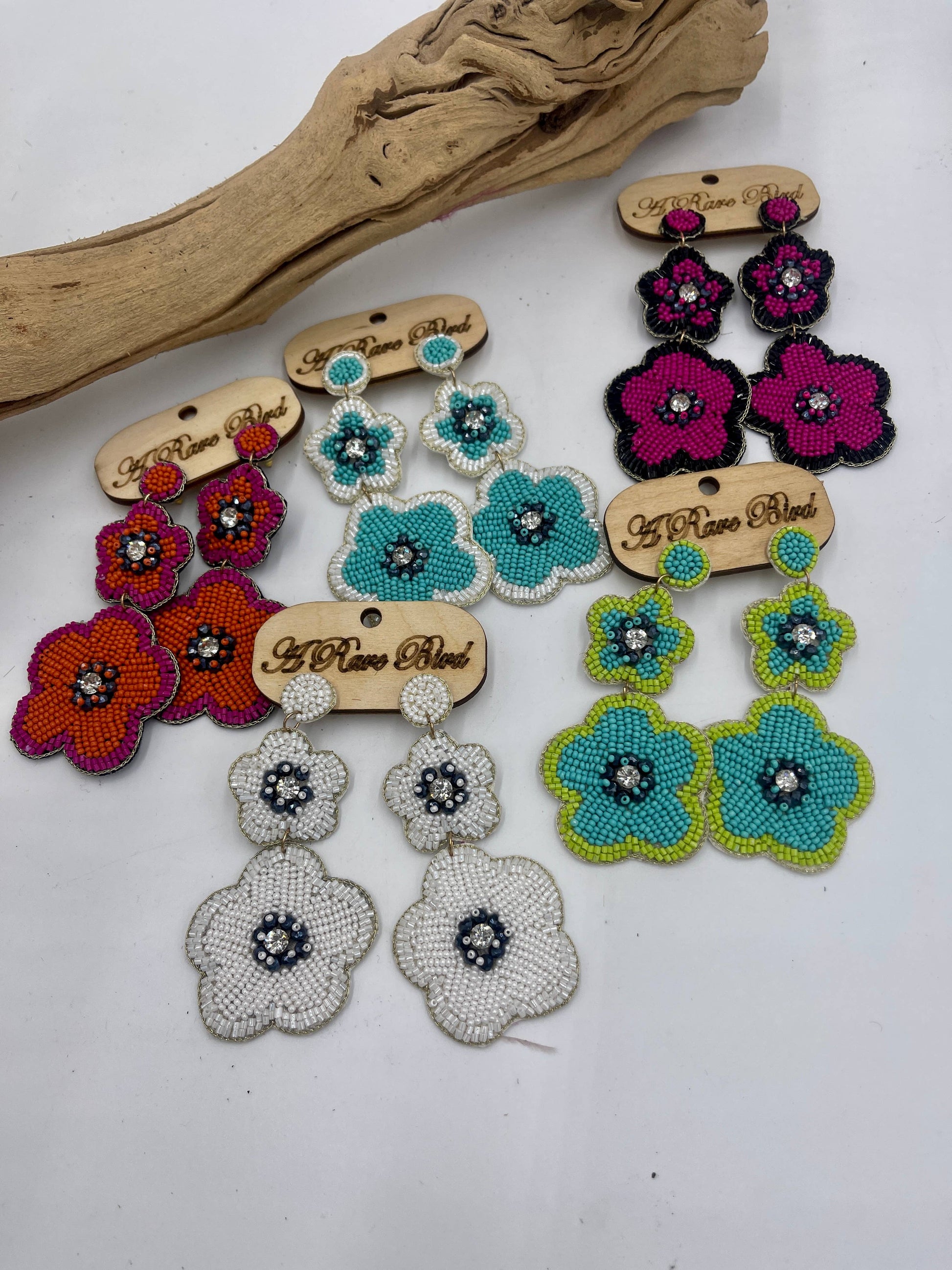 HAND BEADED FLOWER EARRINGS