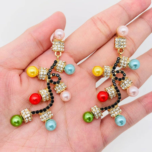 Rhinestone Colored Light Design Earrings