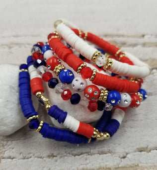 4th of July Heishi Patriotic Braclet Set Of 6