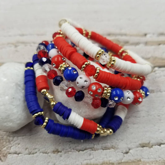 4th of July Heishi Patriotic Braclet Set Of 6