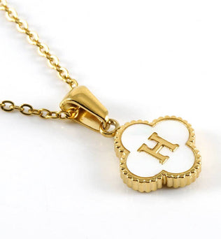 Clover Shell Initial Charm Golden Stainless Steel Necklace