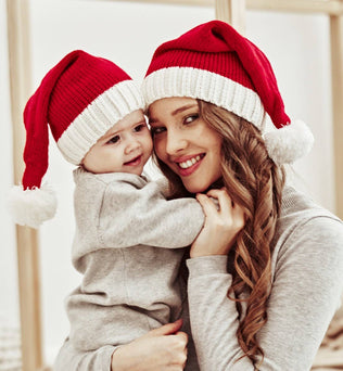 Mommy and Me-Christmas Single Ball Knit Hat Set