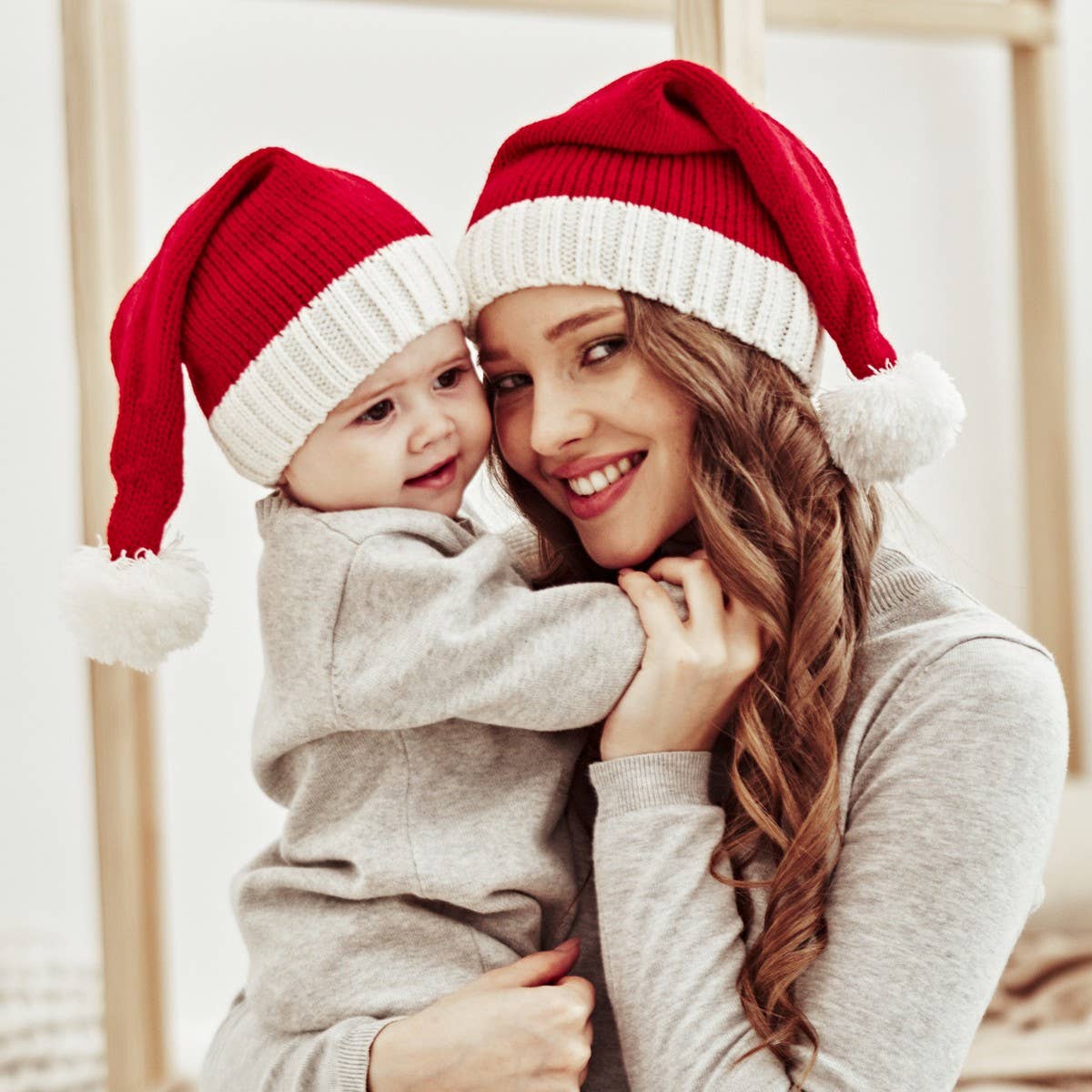 Mommy and Me-Christmas Single Ball Knit Hat Set
