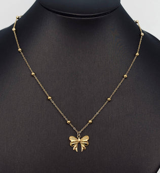 Darla-Gold Plated Stainless Steel Bow Pendant Necklace