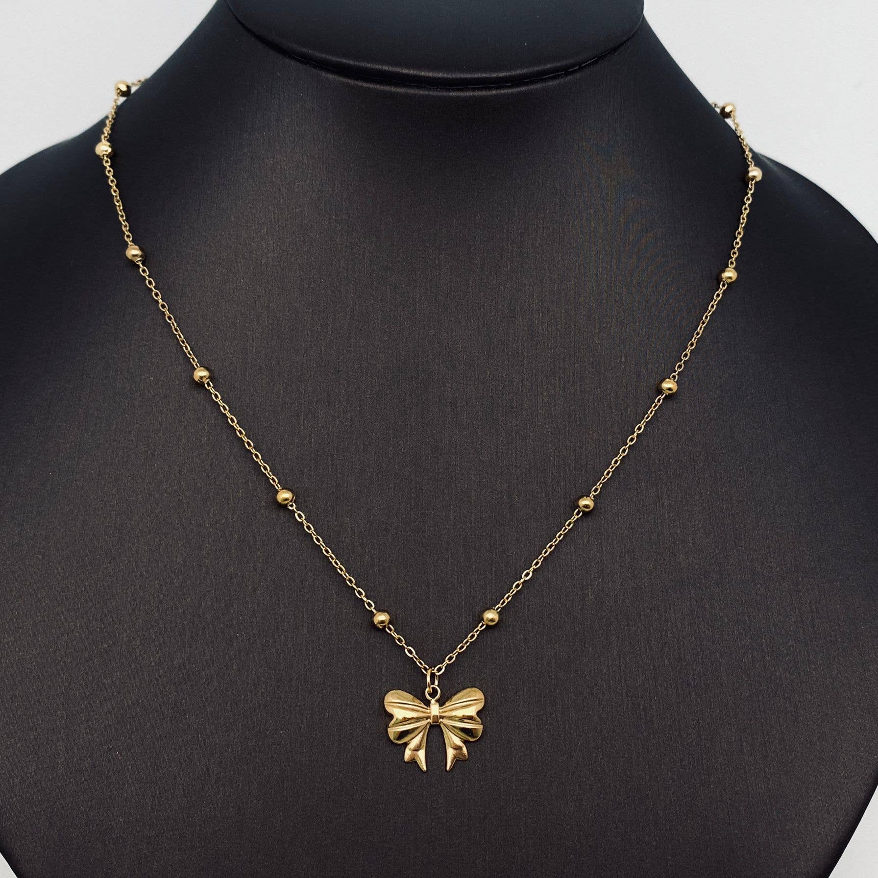 Darla-Gold Plated Stainless Steel Bow Pendant Necklace