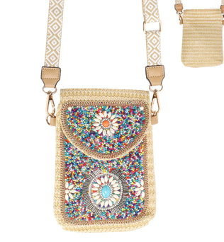 Sophia Collection - Turquoise Beaded Flower Crossbody Bag