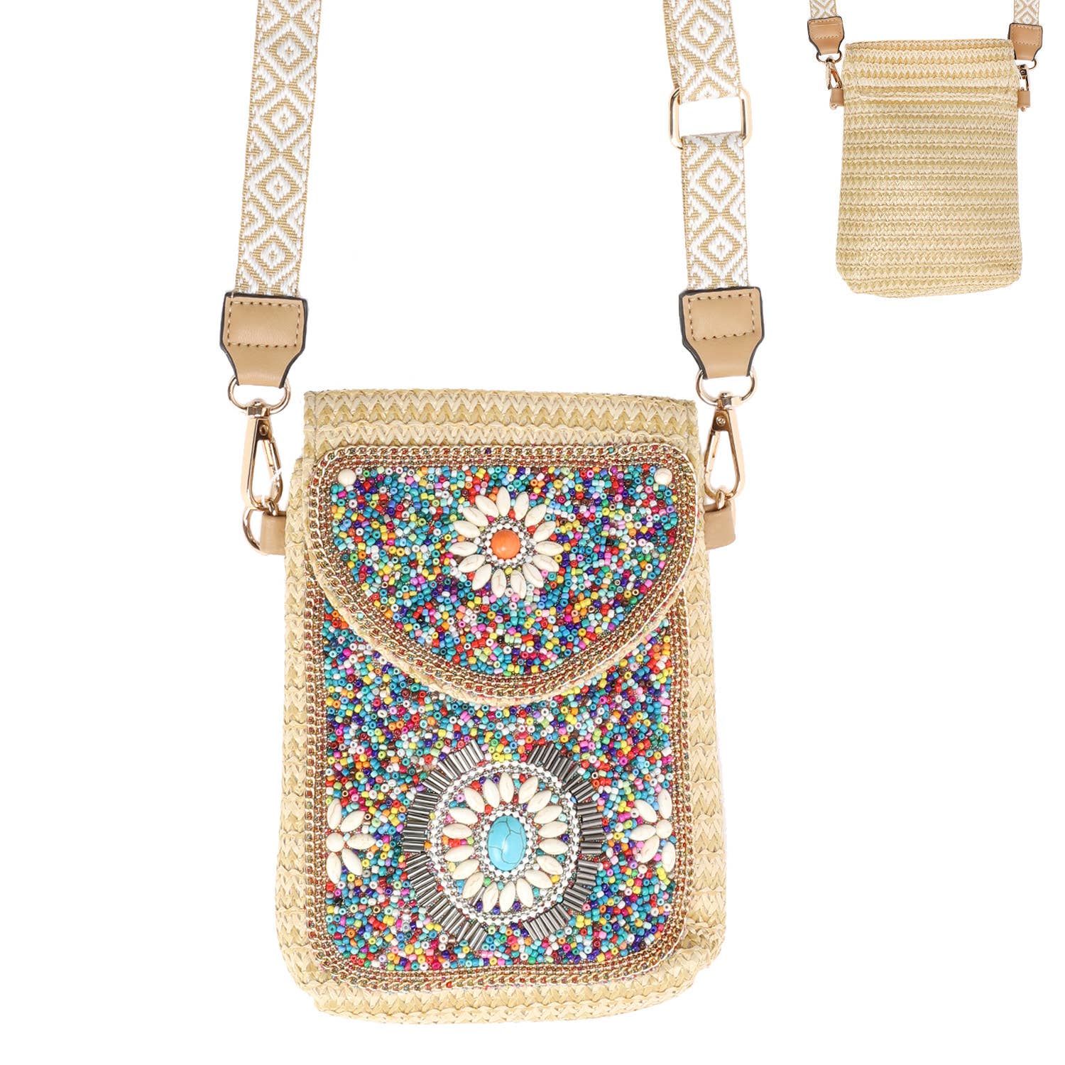 Sophia Collection - Turquoise Beaded Flower Crossbody Bag