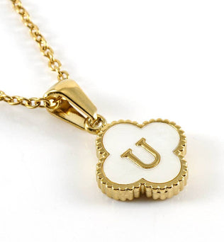 Clover Shell Initial Charm Golden Stainless Steel Necklace