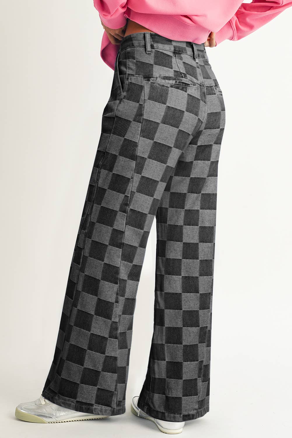 Ainsley Lu-Checkered Wide Leg Jeans