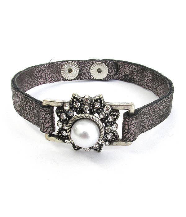 Cheyenne-PEARL CRYSTAL LEATHER BRACELET