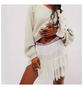 Nelly - High Waist Lace Mini Skirt With Irregular Hem