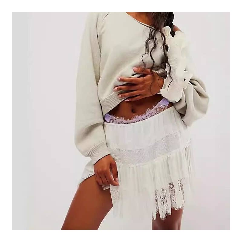 Nelly - High Waist Lace Mini Skirt With Irregular Hem
