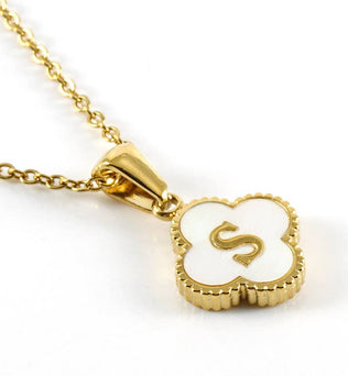 Clover Shell Initial Charm Golden Stainless Steel Necklace