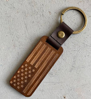 Woody-Leather Wood Pendant Keychain Gift