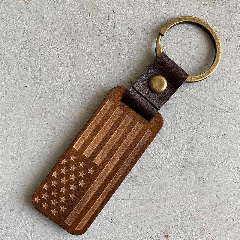 Woody-Leather Wood Pendant Keychain Gift