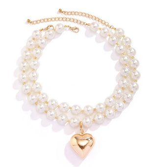 Audrey - PEARL BEADED LAYERED HEART NECKLACE