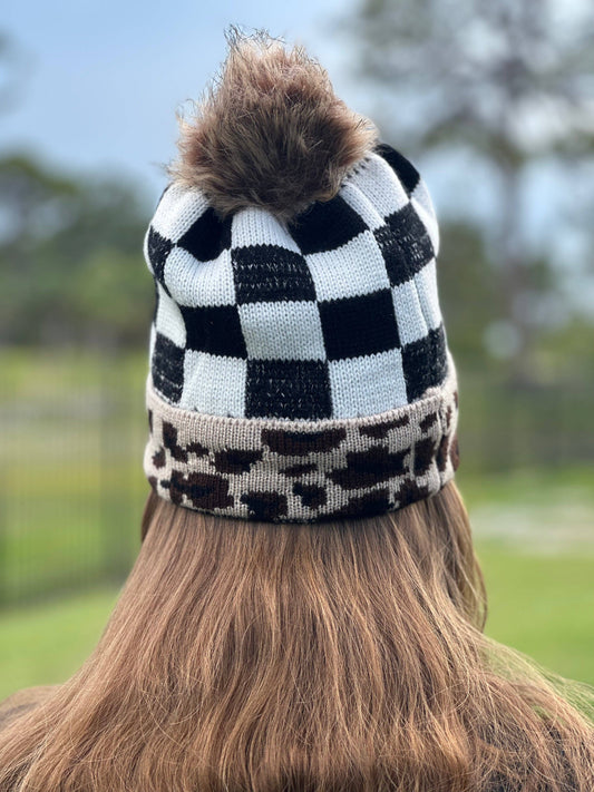 "Wildly Checkered" Pom Beanie