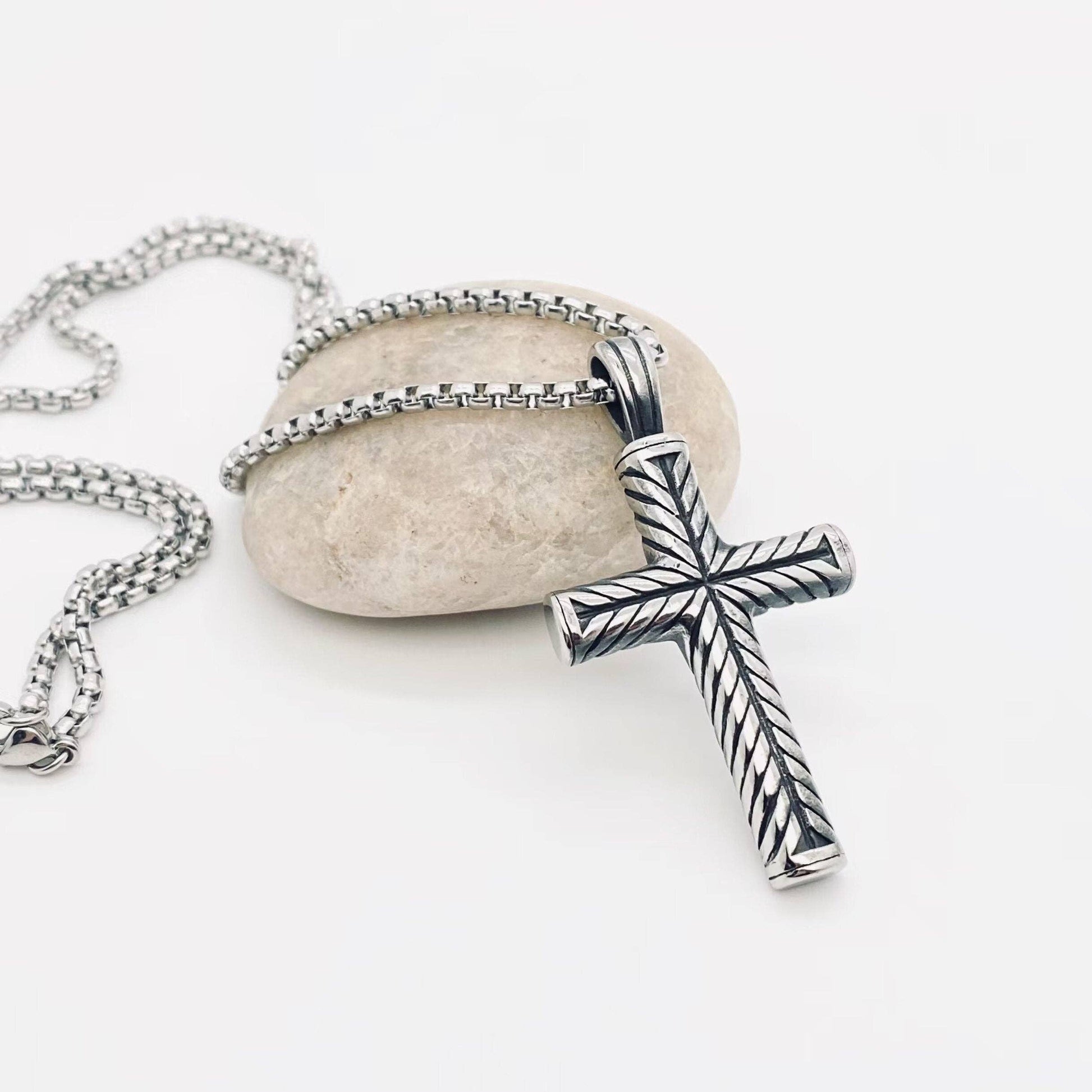 Holy-Men's Stainless Steel Cross Pendant Necklace