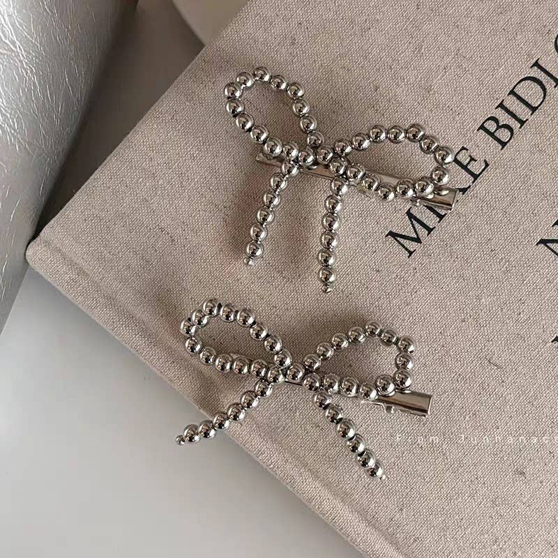 LARGE BALL CHAIN BOW HAIR CLIP SET OF 2