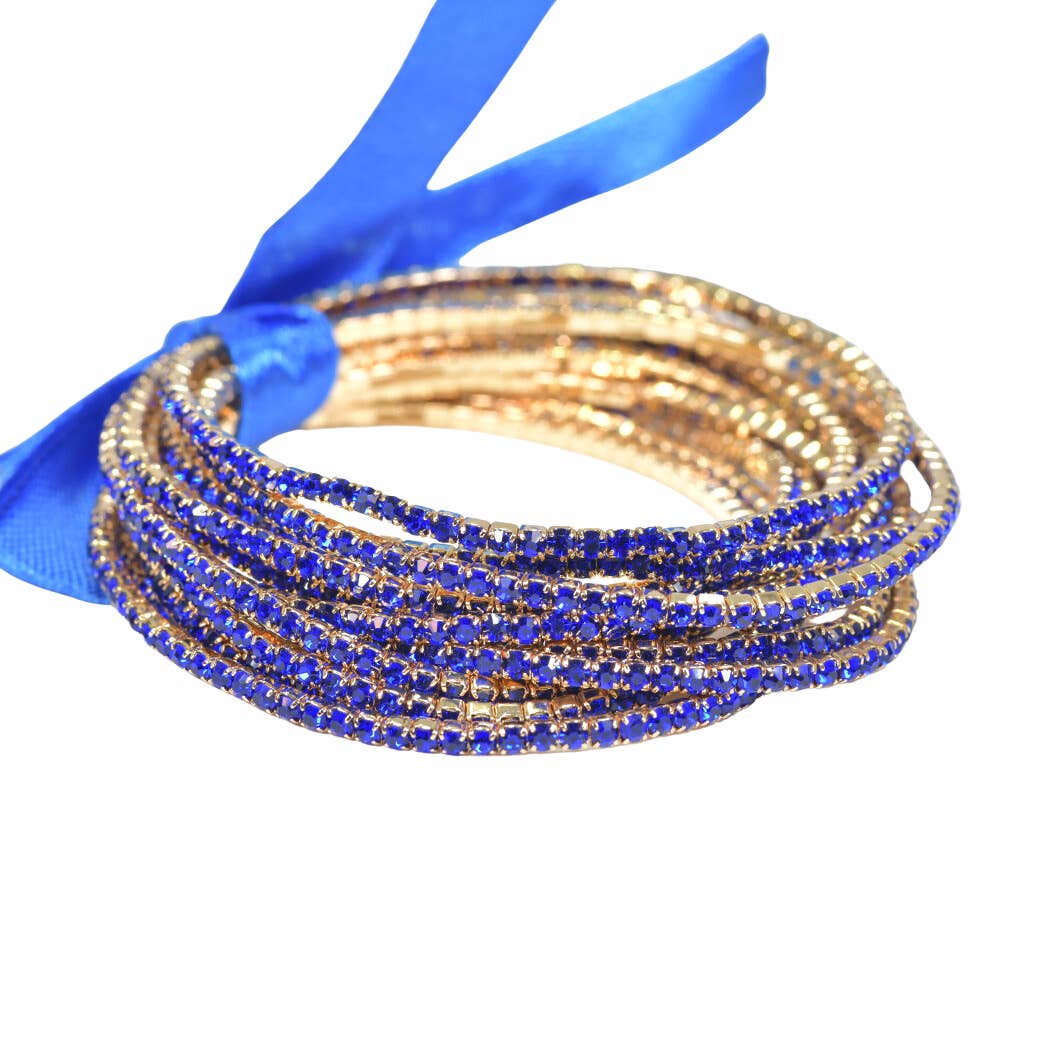 SOPHIA-Crystal Rhinestone Stretch Bracelet Set: Gold/Royal Blue