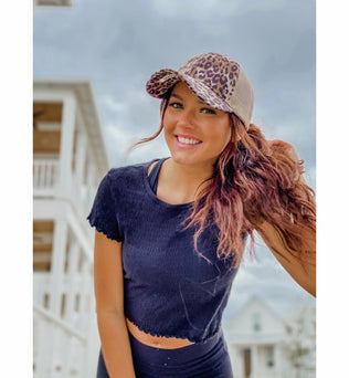 Leopard Criss-Cross High Pony Ball Cap