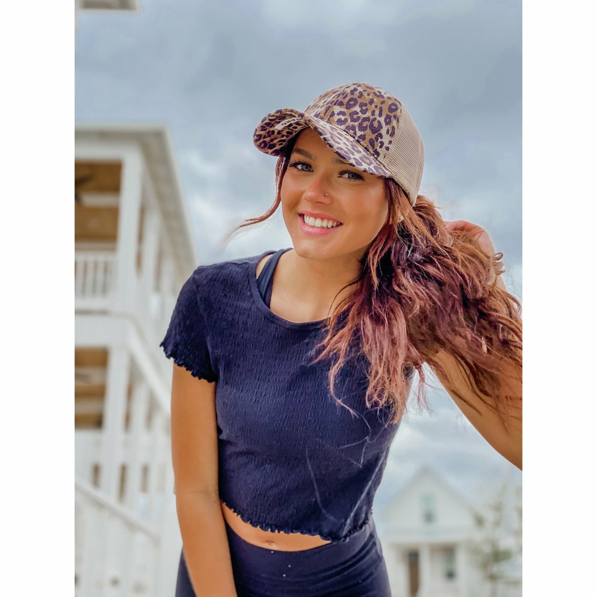 Leopard Criss-Cross High Pony Ball Cap