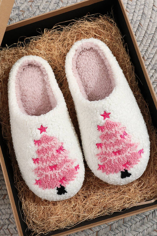 Christmas Tree Pink House Slippers