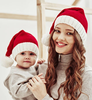 Mommy and Me-Christmas Single Ball Knit Hat Set