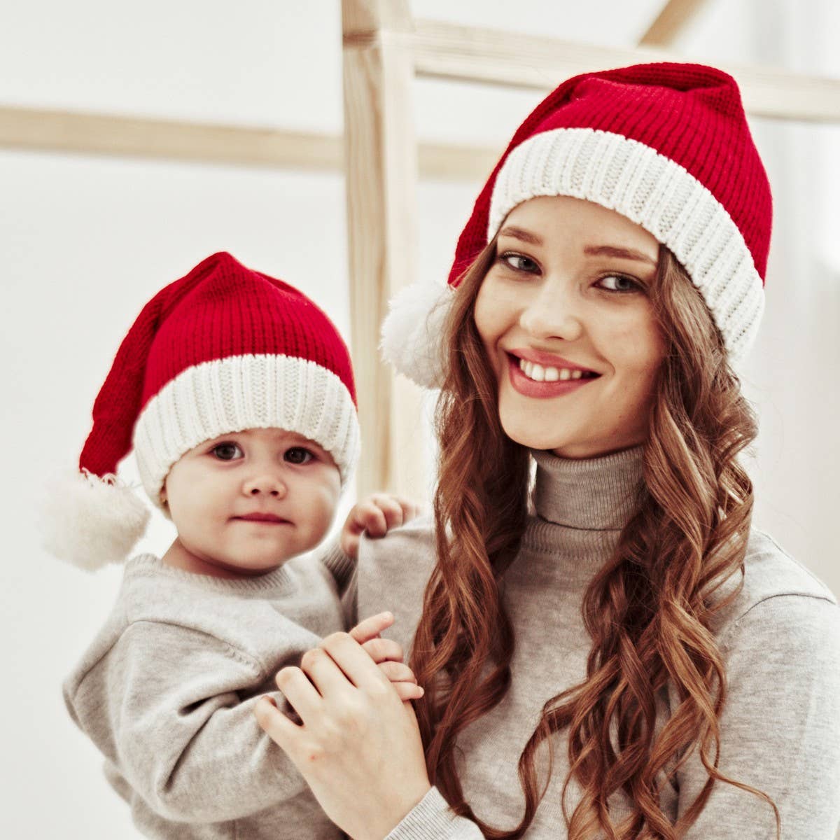 Mommy and Me-Christmas Single Ball Knit Hat Set